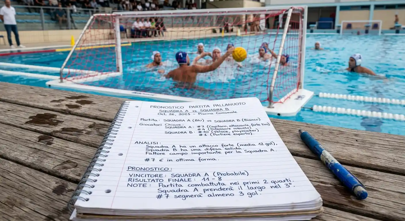 Appunti scritti a mano con pronostico per una partita di pallanuoto