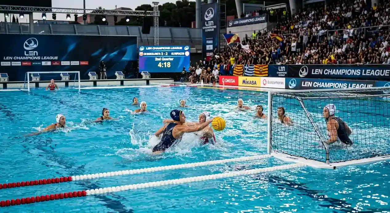 Partita di Champions League di pallanuoto con squadre europee in vasca
