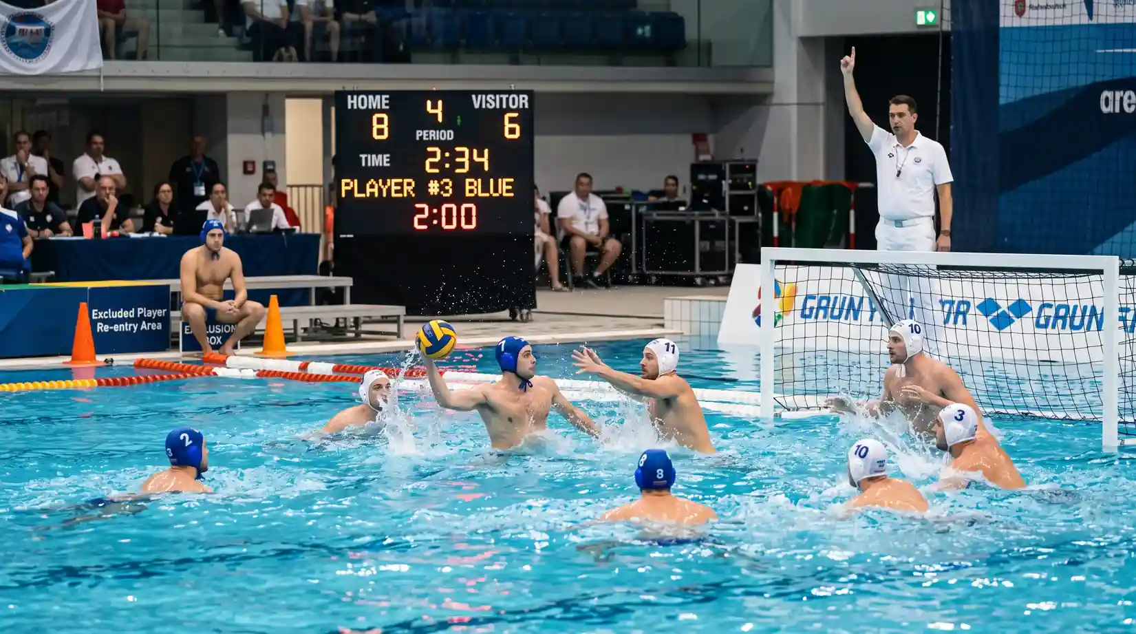 Espulsione temporanea e superiorità numerica durante una partita di pallanuoto