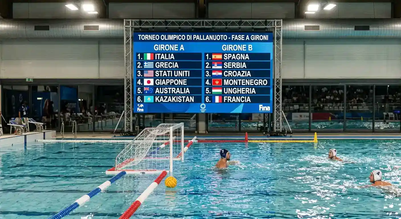 Tabellone dei gironi del torneo olimpico di pallanuoto con le squadre qualificate