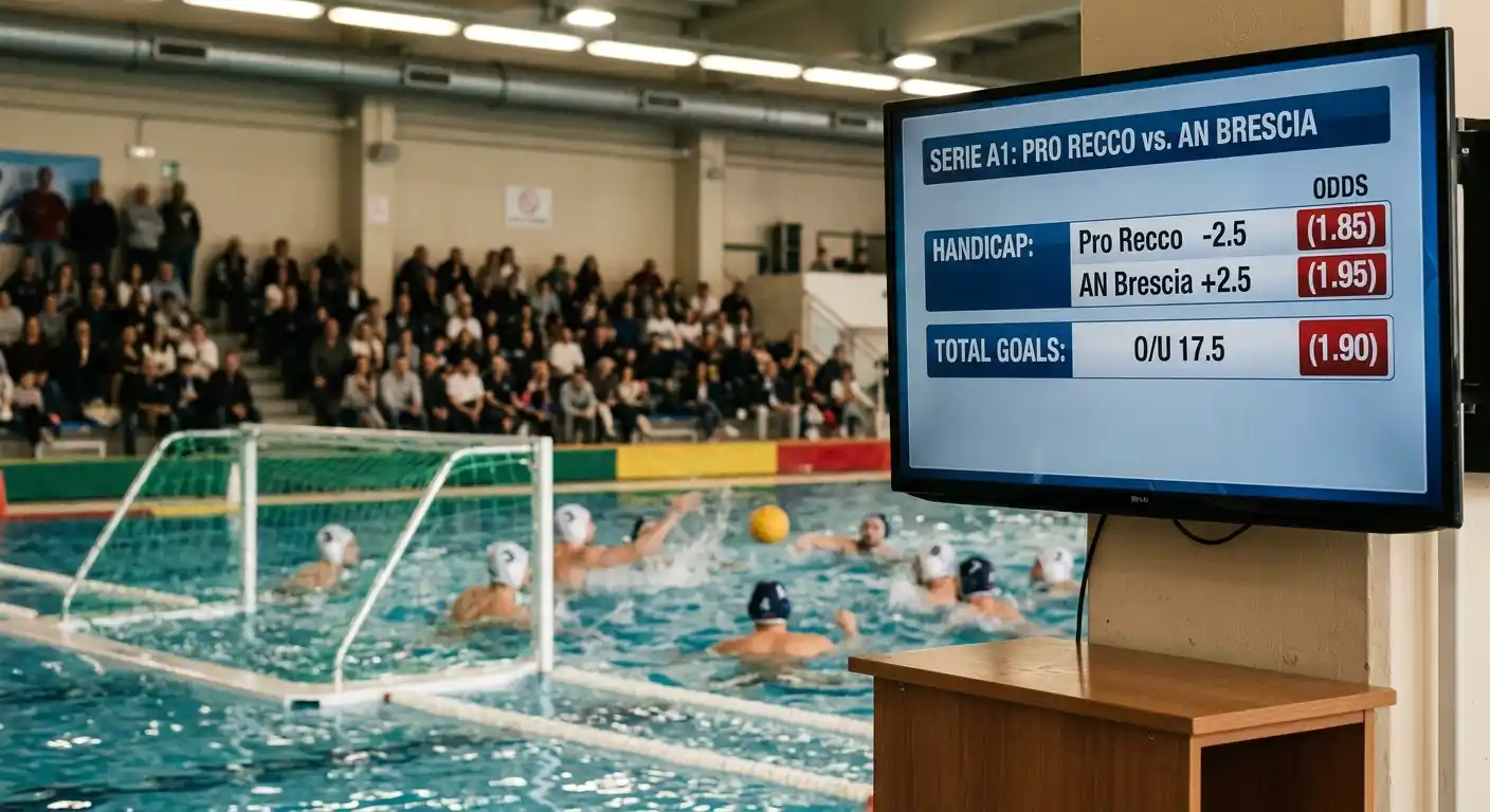 Schermo di bookmaker con linee handicap per una partita di pallanuoto Serie A1