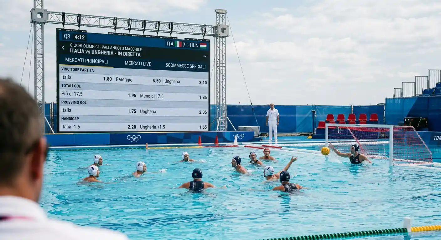 Schermo con mercati di scommessa disponibili sul torneo olimpico di pallanuoto