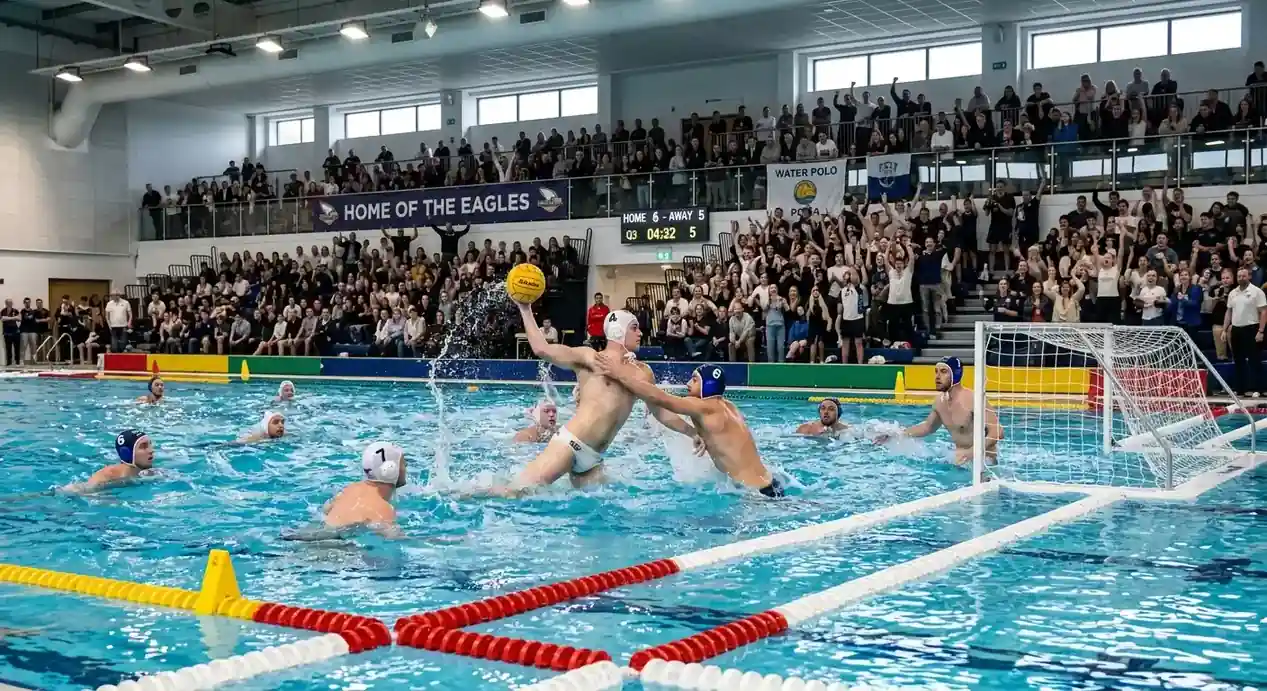 Piscina di una squadra di pallanuoto con pubblico sugli spalti durante una partita casalinga