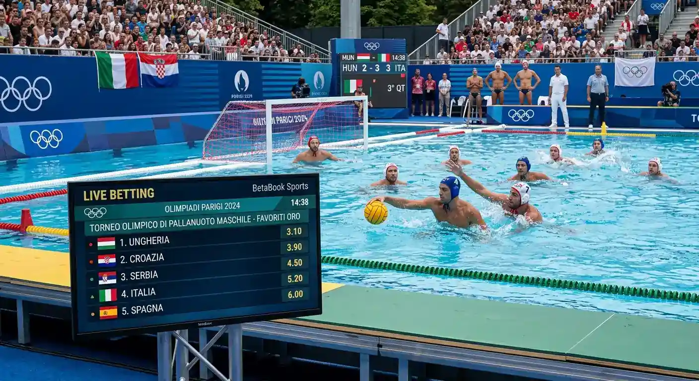 Schermo di bookmaker con quote sui favoriti del torneo olimpico di pallanuoto