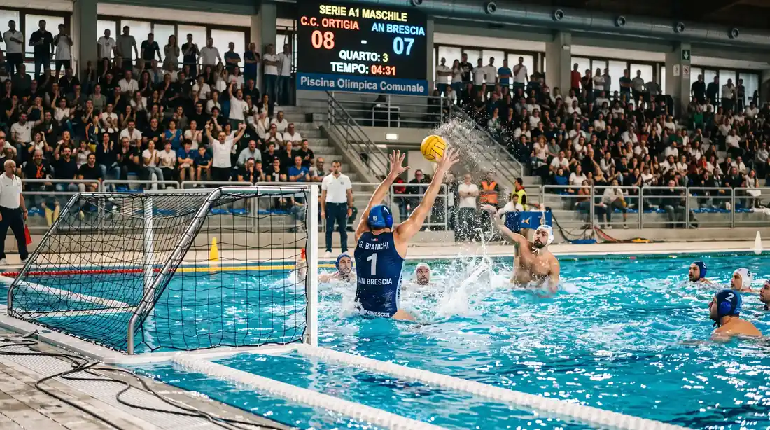 Partita di Serie A1 di pallanuoto maschile in una piscina italiana