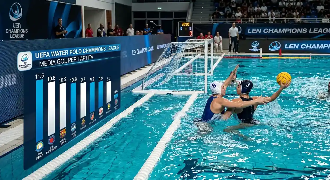 Grafico con media gol per partita nella Champions League di pallanuoto