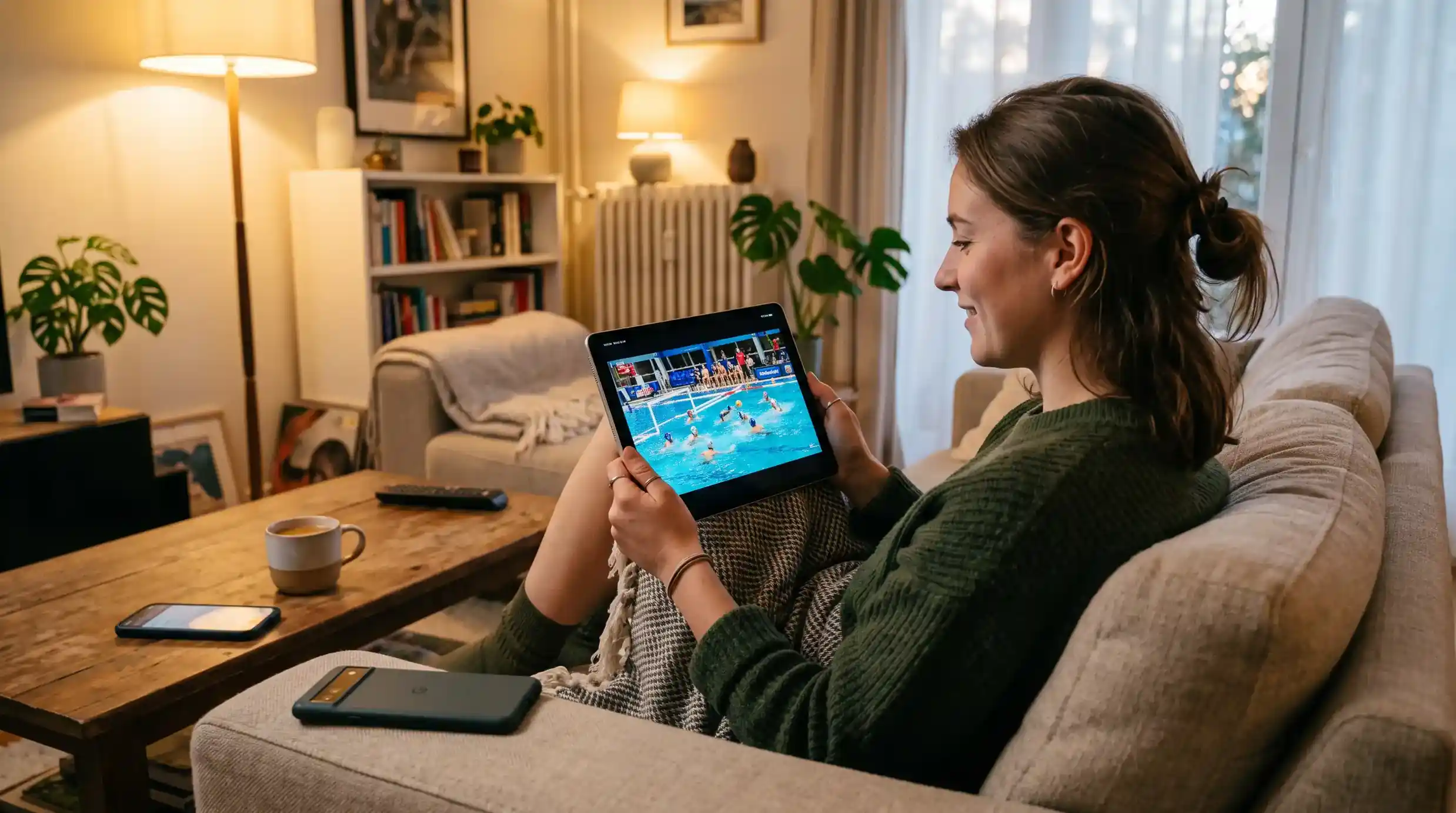 Streaming in diretta di una partita di pallanuoto su dispositivo mobile
